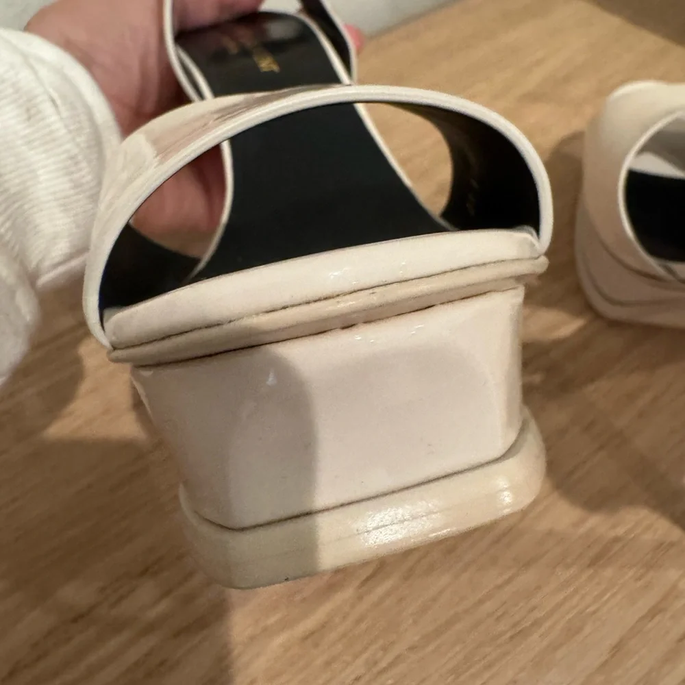Saint Laurent Cream Patent Leather Platform Heels with Ankle Strap - Picture 13 of 16